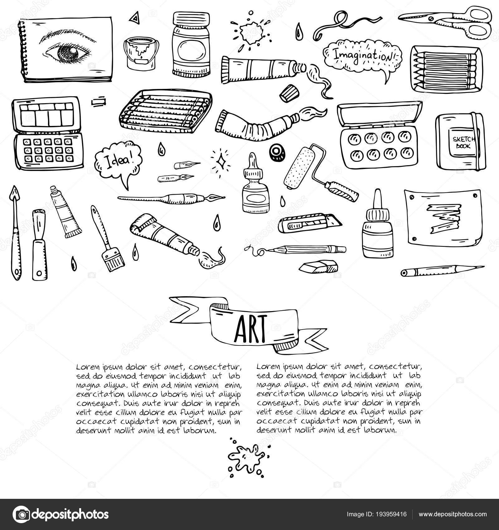 Hand Drawn Doodle Art Craft Tools Icons Set Vector Illustration Stock  Vector by ©Natasha_Pankina 193959416
